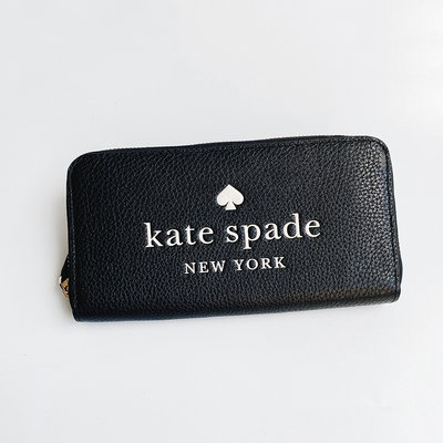 美國百分百【全新真品】Kate Spade 皮夾 長夾 Logo 皮革 零錢包 精品 黑色 CD02