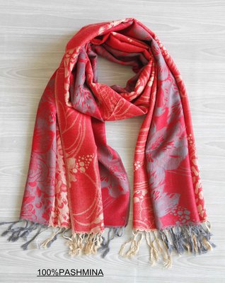 正品100%PASHMINA喀什米爾羊毛雙面會呼吸的圍巾披肩-暗紅花-送禮自用溫暖貼心禮物