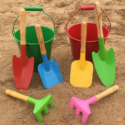 兒童沙灘玩具鐵制挖沙子用具鐵鏟三件套戶外玩沙趕海鐵桶園藝工具