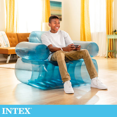 小江的店--【INTEX】藍色透明充氣扶手椅/沙發(66503NP) 15030230