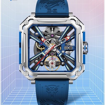 BEXEI品牌鏤空透明方盤機械手表 夜光防水帥氣時尚男手表全自動
