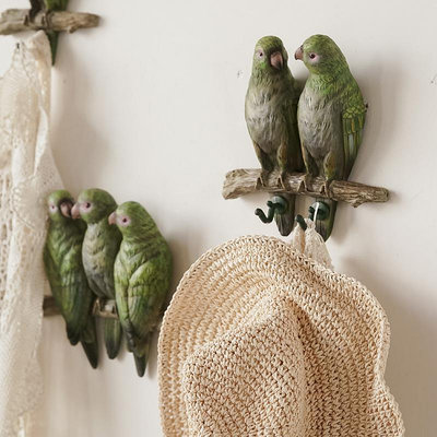 安特波綠色鸚鵡小鳥掛鉤墻上裝飾品創意客廳壁飾墻飾瑤瑤小鋪