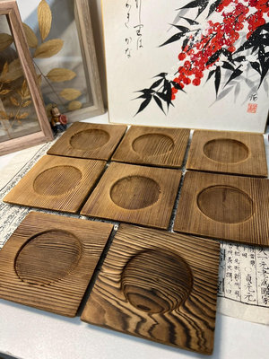 日本回流 杉木老杯托 自然紋理 燒杉木杯托/壺承（所售不含小