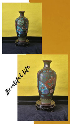 古董日本景泰藍花瓶 昭和時期七寶燒擺件 海外回流 免運銅胎掐