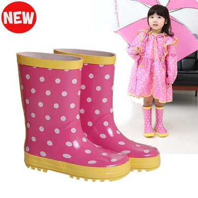 【小阿霏】可愛粉色點點兒童時尚雨鞋 學生公主雨靴 女童時尚雨鞋 防滑橡膠鞋底 另有同款雨衣販售 SH19