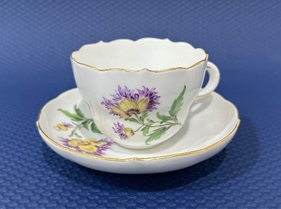 【湛瓷Meissen】德國麥森Meissen 手繪花卉系列紫罌粟花咖啡杯盤組