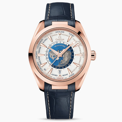 預購 OMEGA 歐米茄 手錶 機械錶 43mm 海馬 地球 銀面盤 藍色皮錶帶 220.53.43.22.02.001