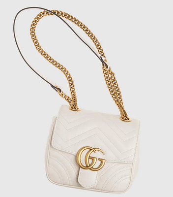 NEW最低折扣✈️ Gucci GG Marmont Mini 絎縫牛皮方型斜背包 白色