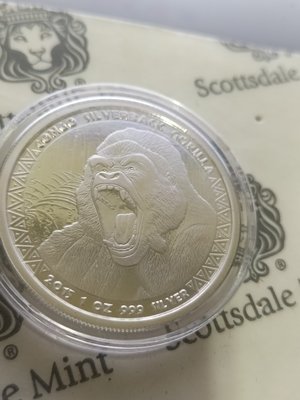 2015 剛果Silverback Gorilla 1英兩銀幣1枚 (全新, 未拆封)
