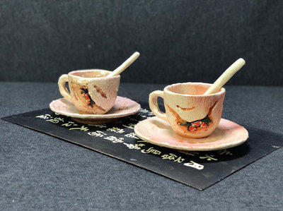 日本回流 二六燒樂山燒水月燒 三代樂山燒咖啡杯一對 樂山巖蟹