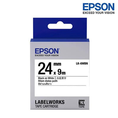 【含稅】EPSON LK-6WBN 白底黑字 標籤帶 一般系列 (寬度24mm) 標籤貼紙 S656401