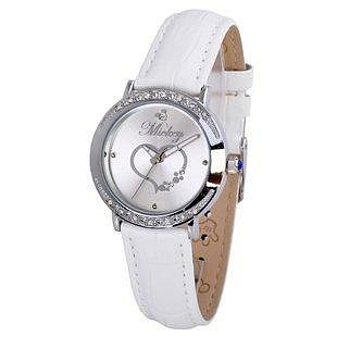 米奇手錶迪士尼女錶 鑲水鉆錶 心型錶盤手錶 真皮帶時裝錶