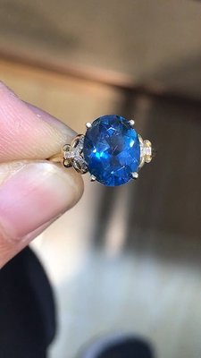 【18K金托帕石戒指】18K金天然倫敦藍托帕石戒指 配真鑽 頂級濃郁倫敦藍 完美淨度 真金真鑽