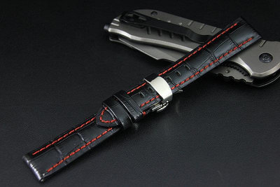 高質感 Banda製作 22mm可替代TAG,BREITLING豪雅 百年靈 原廠錶帶之真牛皮錶帶雙按式蝴蝶彈扣