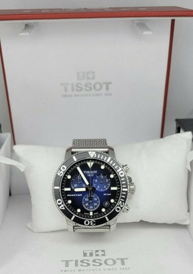 TISSOT Seastar1000 漸層藍色錶盤 銀色不鏽鋼錶帶 石英 三眼計時男士手錶T1204171104102 天梭 300m潛水錶 天梭腕錶