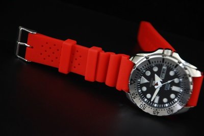 20mm 紅色高質感透氣蛇腹式矽膠錶帶替代原廠貨citizen seiko diver潛水錶