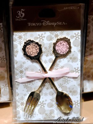 Ariel's Wish日本東京迪士尼2018聖誕節米奇米妮英式粉紅色浪漫優雅英倫風雕花湯匙叉子餐具婚禮小物-現貨日本製