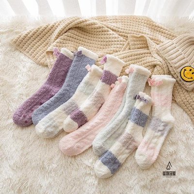【熱賣精選】4雙裝 珊瑚絨襪子女中筒襪秋冬加厚加絨保暖日系韓國毛絨地板襪