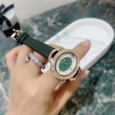詩高迪復古綠橢圓設計感小眾皮帶女士石英手表氣質簡約女表腕表