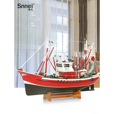 美式大號木質船漁船一帆風順帆船手工模型辦公室玄關軟裝飾品擺設