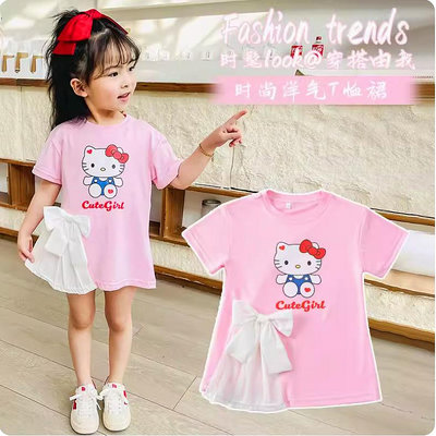 可免運《1121053》Hello Kitty(蝴蝶結 洋裝裙)新款 童裝 連身裙 韓版 洋裝 時尚 可愛 卡通 凱蒂貓