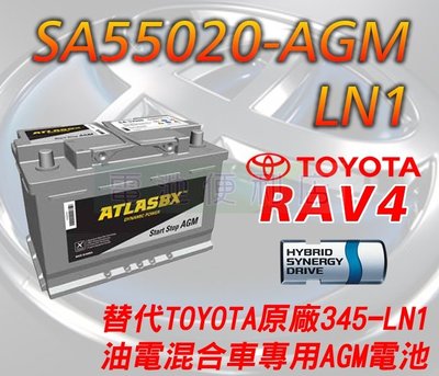 [電池便利店]ATLASBX 黑霸 AGM SA55020 替代RAV4油電車 345 LN1-MF 原廠電池