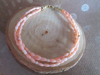 天然粉紅珊瑚腳鍊(天然粉紅珊瑚+黃銅配件+粉紅木化石)
