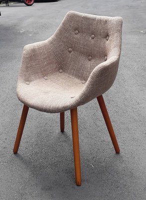 二手~典雅弧線形扶手餐椅 設計師款布面防汙單椅 休閒椅