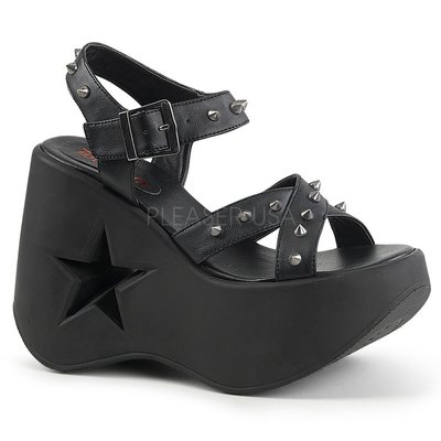 Shoes InStyle《五吋》美國品牌 DEMONIA 原廠正品龐克歌德蘿莉鉚釘楔型星星厚底涼鞋 『黑色』