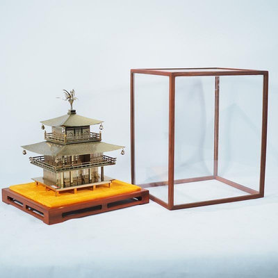 西洋古董日本老式古建筑模型金閣寺鍍金老寺廟寶塔建筑模型展示罩