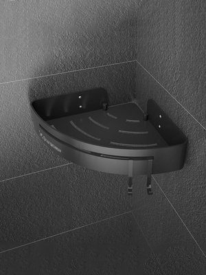 特賣- 歐吉黑色三角置物架太空鋁免打孔衛生間墻角浴室三角籃廚房轉角架