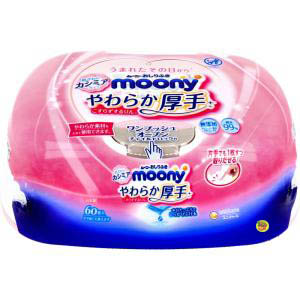 【JPGO】日本製 嬌聯 moony 99%純水 嬰兒厚手濕紙巾 盒裝本體 60枚入#372