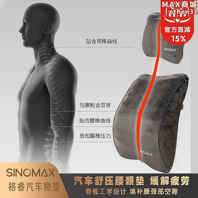 現貨：SINOMAX賽諾汽車腰靠墊格睿舒腰墊舒頸枕車用記憶棉頭枕腰靠套裝