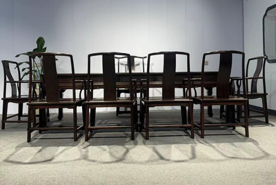 【二手】#紅木家具27米扇形椅茶桌八件套，茶桌2709681高514【古玩天下】圓雕 根雕  檀木