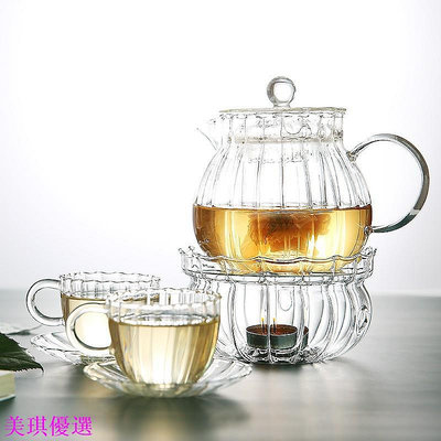 【ins下午茶具】歐式玻璃茶壺過濾花茶壺 韓式花茶具套裝 高硼硅耐熱煮茶壺泡茶壺 K01-美琪優選