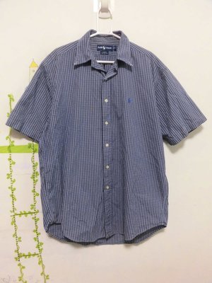 衣市藍~POLO Ralph Lauren 短袖格紋襯衫 (M~藍~) (230827) (衣21)