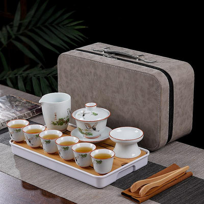 茶具 羊脂玉陶瓷旅行功夫茶具套裝帶茶盤套裝便攜伴手禮商務可