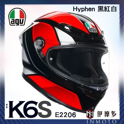 伊摩多※義大利 AGV K6 S E2206 全罩安全帽 亞版 附防霧片 Hyphen 黑紅白