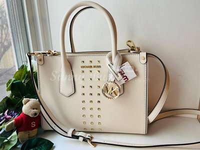 【Sunny Buy 精品館】◎現貨◎ Michael Kors MK 白色防刮皮鉚釘小托特包 活動背帶