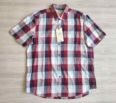 男精品區-歐美出口外銷高質感品質純棉短袖襯衫-TOM TAILOR品牌紅白藍格紋-XL號 限量一件 大尺碼