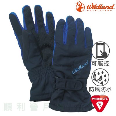 荒野WILDLAND 中性PR棉防水防風觸控手套 W2006 深藍色 觸控手套 保暖手套 OUTDOOR NICE