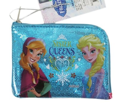【卡漫迷】 冰雪奇緣 零錢包 亮片 藍 ㊣版 港版 拉鍊式 Frozen 艾莎 安娜 票卡包 悠遊卡套 皮包