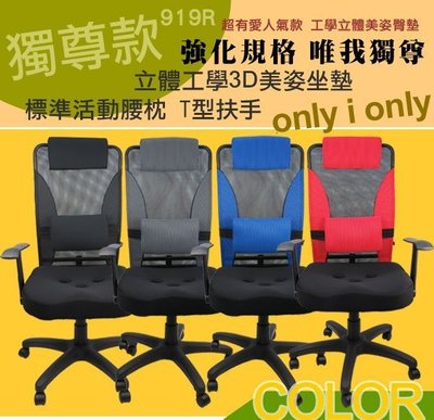 好評超推!!電腦椅 T手人體工學三孔座墊護腰枕辦公椅 電腦椅 主管椅 919R