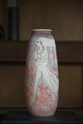 「上層窯」鶯歌製造 上層窯作品 人像 彩繪花瓶 瓷器 A1-14