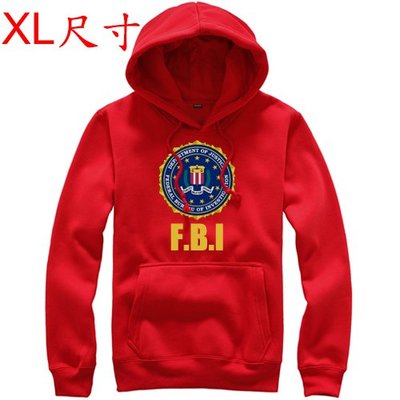 【FBI 聯邦調查局】【XL尺寸】紅色連帽厚絨長袖T恤(現貨供應 下標後可以立即出貨)