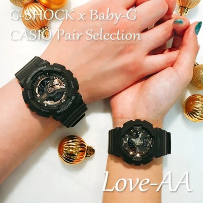 CASIO公司貨情人對錶 G-SHOCK黑玫瑰金GA-110RG-1A+BA-110GA-1A生日禮物~GA-110