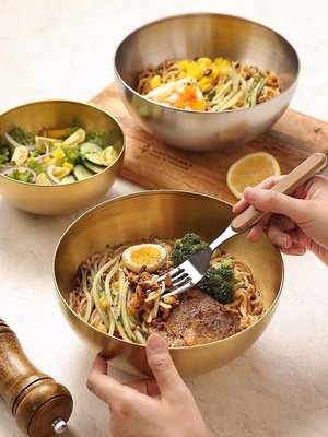金屬不銹鋼冷面碗高顏值家用大水果沙拉碗韓式拌飯簡約ins風餐具