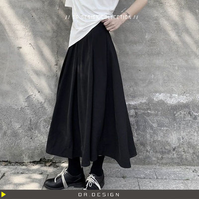 ►DR.DESIGN│DR33259-暗黑設計 夏季薄款 垂感 全棉 側拉鍊  高腰 百摺 長裙