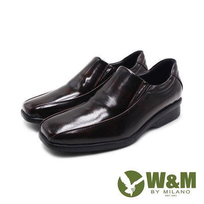 W&M(男)真皮雙線方頭止滑靜音正裝皮鞋 男鞋－古銅色