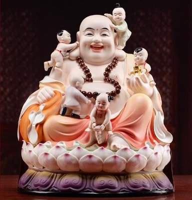 現貨熱銷-風水德化陶瓷高檔禮品 五子彌勒佛像招財家居裝飾大肚彌勒佛擺件佛像